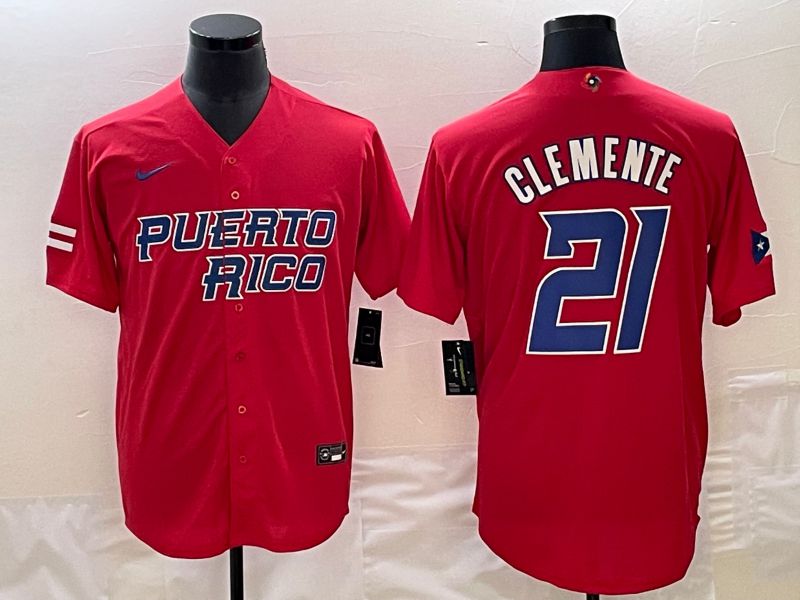 Men 2023 World Cub Puerto Rico #21 Clemente Red Nike MLB Jersey3->more jerseys->MLB Jersey